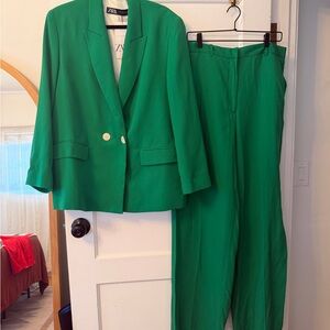 Zara Emerald Green Double-Breasted Blazer & Pants Set